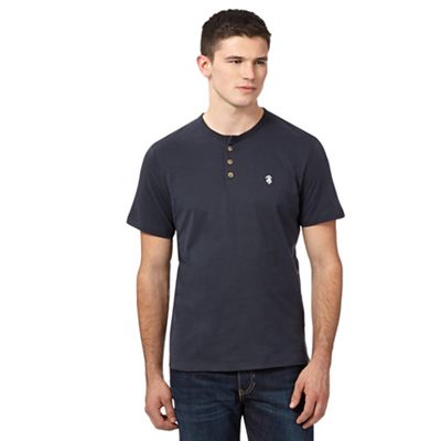 Navy plain button neck t-shirt
